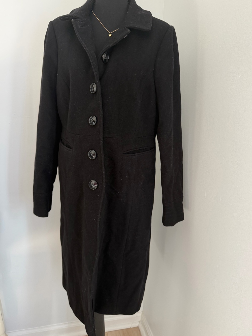 Boden Black Wool Cashmere Long Coat US 10 UK 14 Tailored Button Front